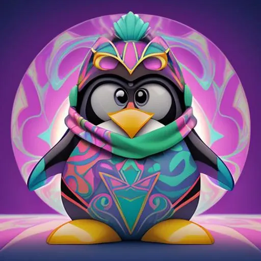 Tilt-shift photo of (Very Imaginative 3D render:1.4) of (Realistic:1.35),(Amusing:1.3), (a solo 1penguin \(tux the linux mascot\):1.3) in a Smoky Purple costume with Rubber Necklace, Giraffe Eyes, Confusion, (Vegetation:1.5), Fantasy 2D Graphics - "Hollow Knight", 4k, 8k, uhd, ultra detailed, ray tracing, global illumination, smooth, very sharp, stunning, phenomenal, rendered as masterpiece, (style of Artgerm:1.3),(style of Loish:1.3),(style of Siya Oum:1.3),(Cell Shading:1.35),(CGI Art:1.45),(Digital Art:1.4) <lora:Tuxiffusion-v1:0.6> penguin . Selective focus, miniature effect, blurred background, highly detailed, vibrant, perspective control