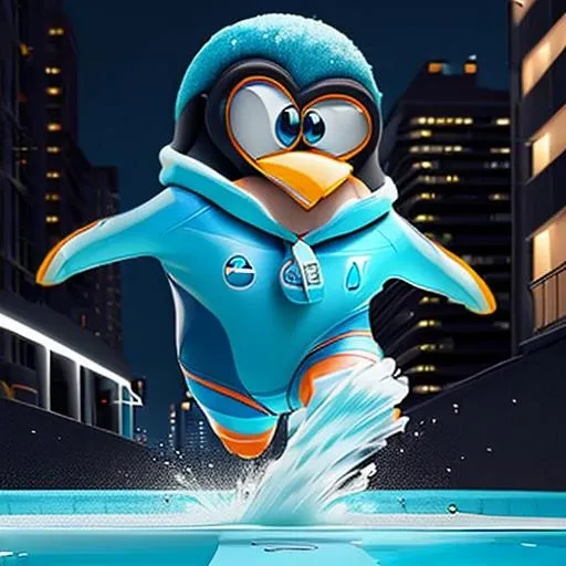professional 3d model (Amazing Cartoon Artwork:1.4) of (Realistic:1.35),(Surreal:1.3), eerie, (in a dense city:1.25), (a (penguin his a bathing suit:1.2) running fast:1.3), (late at night:1.2), 4k, 8k, uhd, ultra detailed, ray tracing, global illumination, rendered as masterpiece, (by Artist Artgerm:1.3),(by Artist Jovana Rikalo:1.3),(by Artist Loish:1.3),(Photorealism:1.35),(CGI Art:1.45),(Digital Art:1.3) <lora:Tuxiffusion-08:1> . octane render, highly detailed, volumetric, dramatic lighting