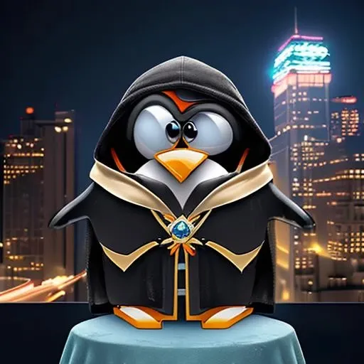 professional 3d model (Amazing Cartoon Artwork:1.4) of (Realistic:1.35),(Surreal:1.3), eerie, (in a dense city:1.25), (a (penguin dress a robe:1.2) performing a magic show,levitating:1.3), (late at night:1.2), 4k, 8k, uhd, ultra detailed, ray tracing, global illumination, rendered as masterpiece, (by Artist Artgerm:1.3),(by Artist Jovana Rikalo:1.3),(by Artist Loish:1.3),(Photorealism:1.35),(CGI Art:1.45),(Digital Art:1.3) <lora:Tuxiffusion-08:1> . octane render, highly detailed, volumetric, dramatic lighting