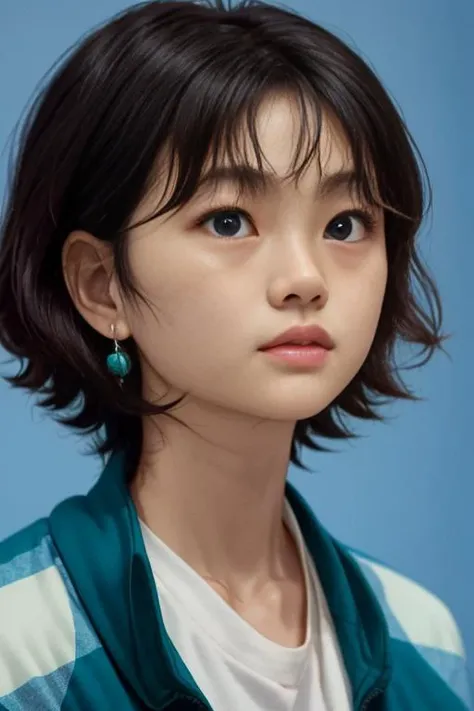 <lora:Squid Saebyeok:0.8>, a phto of saebyeok, (1girl), (best quality), (masterpiece), (high resolution), (intricate details), (photorealistic), (cinematic light)
solo,jacket,blurry background, realistic, shirt, jacket, v, portrait, double v, blurry, black hair, short hair, simple background, brown hair, multiple boys, plaid shirt, teeth, closed mouth, open jacket, green jacket, lips, looking at viewer, parted lips, male focus, white shirt, blurry background, blue eyes, 1boy, open clothes, blue jacket, smile, messy hair, black eyes, track jacket, freckles, looking back, upper body, orange background, long sleeves, yellow background, nose, bangs, pants, turtleneck, indoors, close-up, solo focus, open mouth, plaid, looking up, outdoors, depth of field, looking to the side, brown eyes, black shirt, blue hair, looking away, print shirt, jewelry, white background, striped shirt, earrings, mole, reference inset, day, sun shining, shiny skin, sun flare,
(27 years old), (NO 067), a middle-aged woman