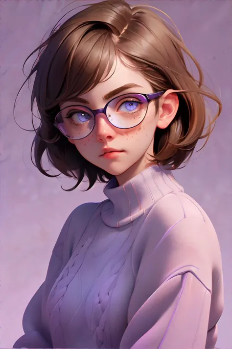 <lora:tiredexpression:1.00>, Tired_Expression, <lora:bzl:0.8>, bzl_test, short brown hair, (blue|grey) eyes, glasses, (freckles:0.4), purple sweater, simple background || masterpiece, 8k, high resolution, shallow depth of field, sharp focus