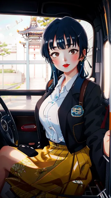 masterpiece, best quality,
 <lora:AnnaYamada:1> ANNAYAMADA, BLUE HAIR, BROWN EYES
1girl, (solo)
""
inside taxi, car,
"         "  
<lora:shanzhagao128dim-epoch-000010:1> HANFU, RED LIPS, LIGHT RAYS, EAST ASIAN ARCHITECTURE