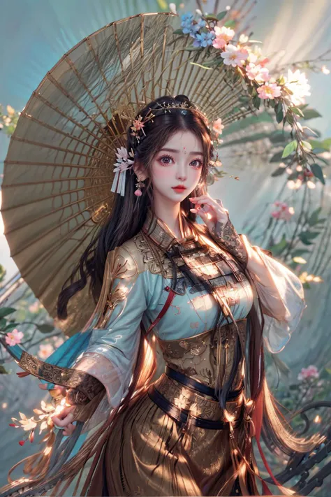(Absurdres:1.2), beautiful and aesthetic, masterpiece, best quality, extremely detailed,
photo realistic:1.4 , delicate pattern, (intricate detail,extremely intricate:1.2),
(masterpiece:1.2, best quality), (highly detailed:1.3), realistic, realistic details, detailed, <lora:more_details:0.6>,
------
<lora:tiaraaurellie_v3:0.3>, <lora:girlfriendmixV1_v20:0.4>, <lora:yurisa chan_20230623045200:0.2>
(pureerosface_v1:0.5) , (ulzzang-6500-v1.1), (idol),
<lyco:fitgirl_v10:0.6>, fit, narrow waist,
<lyco:GoodHands-beta2:1.0> nice hands, perfect hands
Exquisite Makeup, Realistic Skin, beautiful detailed eyes, symmetric eyes,
------
1girl, umbrella, absurdly long hair, large breasts,
portrait, solo, half shot, looking up, detailed background, detailed face, (<lora:Neonpunkai-8:0.4>, Neonpunkai, neon theme:1.1), shogun, light blue samurai clothing, samurai crest, banner in background, cinematic atmosphere,,
<lora:shanzhagaoSomeSortOf_v1Epoch10:1> child, HANFU, RED LIPS, LIGHT RAYS, EAST ASIAN ARCHITECTURE,
detailed background, chinese clothes, hair ornament, flower, hair flower, window, lattice, holding, from outside, long sleeves, black hair, hair bun, wide sleeves, petals, jewelry, pink flower, butterfly, branch, bug, earrings, looking at viewer, upper body, hands up, facial mark, makeup, glowing, light particles, atmospheric lighting