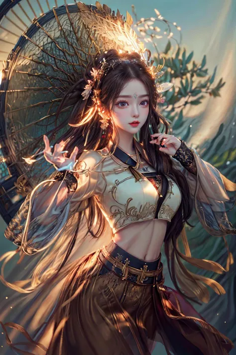 (Absurdres:1.2), beautiful and aesthetic, masterpiece, best quality, extremely detailed,
photo realistic:1.4 , delicate pattern, (intricate detail,extremely intricate:1.2),
(masterpiece:1.2, best quality), (highly detailed:1.3), realistic, realistic details, detailed, <lora:more_details:0.6>,
------
<lora:tiaraaurellie_v3:0.3>, <lora:girlfriendmixV1_v20:0.4>, <lora:yurisa chan_20230623045200:0.2>
(pureerosface_v1:0.5) , (ulzzang-6500-v1.1), (idol),
<lyco:fitgirl_v10:0.6>, fit, narrow waist,
<lyco:GoodHands-beta2:1.0> nice hands, perfect hands
Exquisite Makeup, Realistic Skin, beautiful detailed eyes, symmetric eyes,
------
1girl, umbrella, absurdly long hair, large breasts,
looking at viewer, solo, (full body:0.6), detailed background, detailed face, (<lora:ElementalMagicAIv2:0.6>, fireMagicAI theme:1.1), hogwarts student, concentrating, (slytherin :1.1), neckerchief, glasses, cardigan, cloak, (style-swirlmagic:1.0), dynamic pose, casting spell, library in background, backlighting, dawn,,
<lora:shanzhagaoSomeSortOf_v1Epoch10:1> child, HANFU, RED LIPS, LIGHT RAYS, EAST ASIAN ARCHITECTURE,
detailed background, chinese clothes, hair ornament, flower, hair flower, window, lattice, holding, from outside, long sleeves, black hair, hair bun, wide sleeves, petals, jewelry, pink flower, butterfly, branch, bug, earrings, looking at viewer, upper body, hands up, facial mark, makeup, glowing, light particles, atmospheric lighting