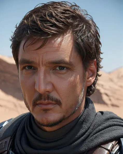 (upper body1.5) hyper-realistic photo of Mandalorian Pedro Pascal <lora:Mandalorian_Din_Djarin_SDXL:1>, helmet removed, 8k uhd, dslr, intense gaze, furrowed brow, dramatic shadows, worn body armor with intricate details, soft lighting, high quality, background of star wars desert planet, intricate details, masterpiece, trending on artstation, realistic, Cinematic, epic, action packed, incredibly detailed and realistic, magnificent, vignette, high budget, bokeh, moody, sharp, highly detailed, concept art, realistic hands, dynamic pose, dynamic shot, fantastic location, majestic cluttered environment, 8k unity render, action shot, skin pores, detailed, detailed face, (vibrant, photorealistic, realistic, dramatic, dark, sharp focus, 8k), (intricate:1.5), (highly detailed:1.4), octane render, sharp focus, art by artgerm, (loish:0.23) , wlop ilya kuvshinov, and greg rutkowski and alphonse mucha gracias, (global illumination, studio light, volumetric light)