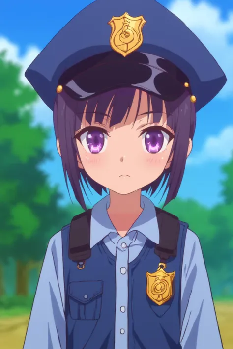 rating_safe, score_8_up, score_7_up, score_6_up, uncensored, anime screencap, flat shadows, flat colors, ogi sayuri, upper body, police uniform,