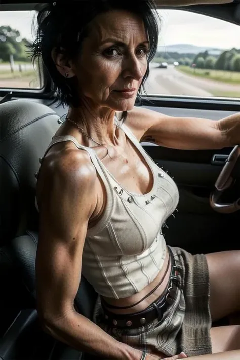 Araffe woman in a car with a cell phone in her hand., profile picture, neckline, beautiful woman, beautiful lady, 4 5 them, profile picture, 5 5 them, Stunning woman, by Winona Nelson, lorena avarez, holy wood actress, 💋 💄 👠 👗, delicious, she is about 6 0 years old, by Edna Mann