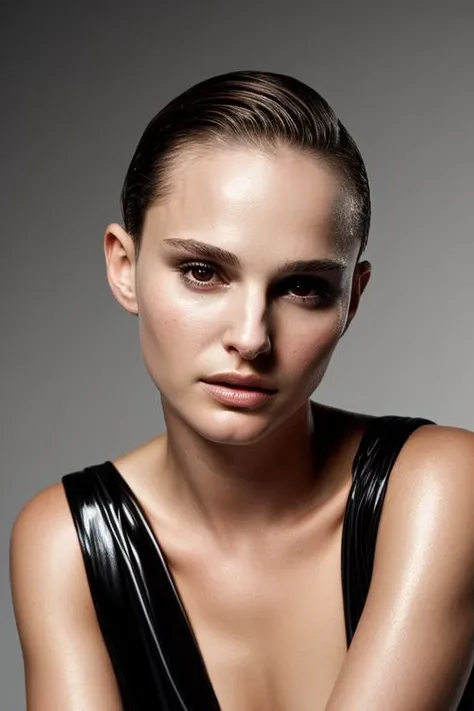 (CR-NataliePortman-lapalla100:0.7), full color portrait of woman, (oiled shiny skin:1.0), (slick undercut hair:1.0),
masterpiece, best quality, sharp focus, highres 8k uhd, ultra-detailed, rim light, deep grey background,