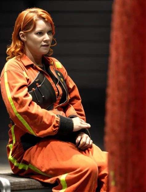 a  scared woman in orange bsgdckcrw is looking at machines<lora:viperpilotsuitv08:0.9>,(long ginger curly hair:1.3),spaceship hangar,RAW photo, 8k uhd, dslr, soft lighting, high quality, film grain, higly detailed face,ultra detailed,masterpiece quality,Fujifilm XT3