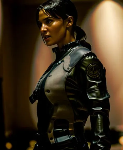lara croft in a Viper Pilot Suit military uniform <lora:Viperpilotsuit:1> ,RAW photo, 8k uhd, dslr, soft lighting, high quality, film grain, Fujifilm XT3