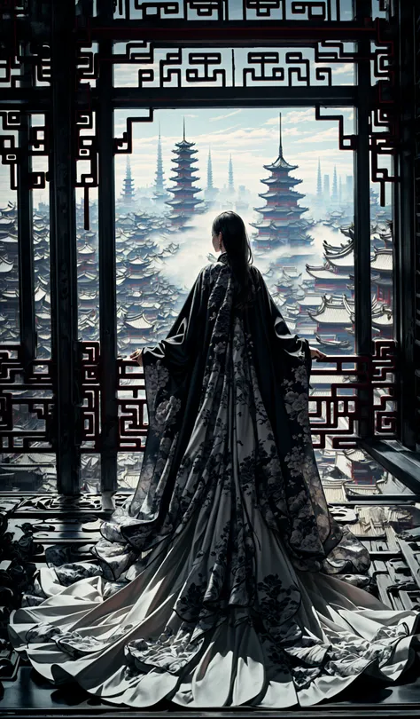 (dramatic, gritty, intense:1.4),masterpiece, best quality, 32k, insane details, intricate details, hyperdetailed, hyper quality, high detail, ultra detailed, Masterpiece, elaborate Hanfu(Chinese architecture:1.5)
1 girls, smokefog
<lora:~Q?-[lIg
:0.9>