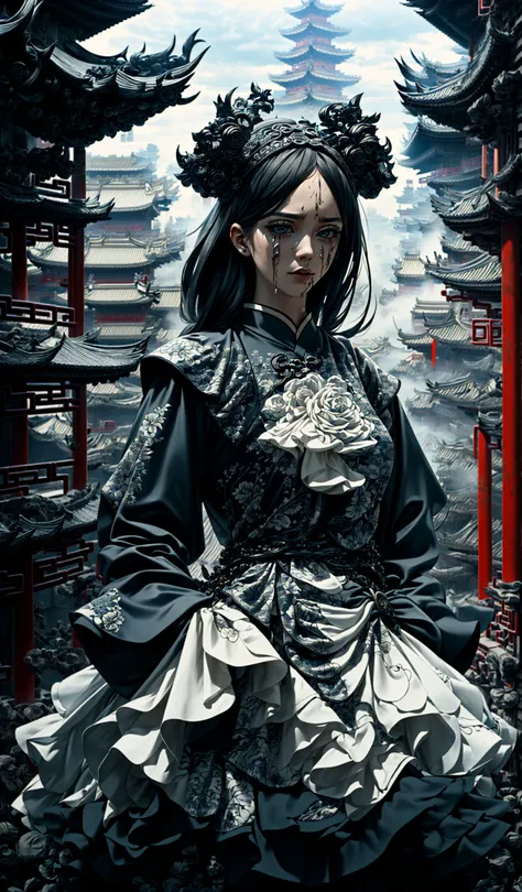 (dramatic, gritty, intense:1.4),masterpiece, best quality, 32k, insane details, intricate details, hyperdetailed, hyper quality, high detail, ultra detailed, Masterpiece, elaborate Hanfu(Chinese architecture:1.5)
1 girls, smokefog
<lora:~Q?-[lIg
:0.9>
