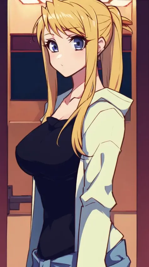 pixel-Winry, 1girl, upper body, masterpiece, from front, <hypernet:myhands_22k:0.75> <lora:winry-Rockbell-LoRA:0.75>