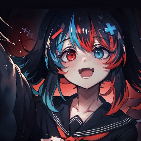 grainy,extremely detailed, masterpiece, dynamic lighting, <lora:Switchchan:0.8>, switch-chan smiling menacingly, looking down, watching straight into your soul,