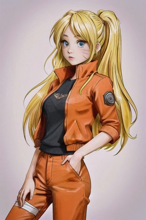 masterpiece, perfect, masterpiece, best quality, ultra-detailed, illustration, rich draw, 8k, 4k,extremely detailed), (best quality), (ultra-detailed), (best illustration), (best shadow), masterpiece, high res, best quality, 1girl, solo, naruko \(naruto\), facial marks, blond hair, long hair, orange jacket, ((naruto outfit)), orange pants, detailed face, intricate details, <lora:character_naruko:0.8>