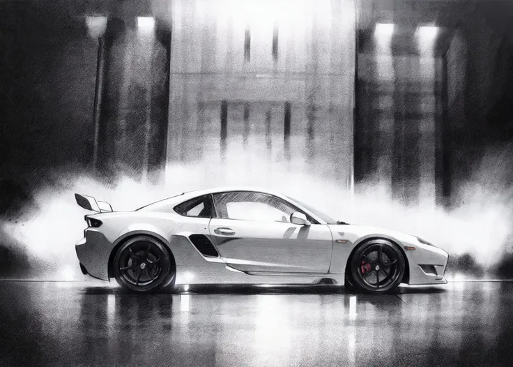 masterpiece,
(sports car:1.2), vehicle focus, no humans, light trails,
city skyline background, lens flare, creative camera angle, drift tokyo, fog, (metropolis street at night time:1.2),skyscraper,
white background,monochrome, greyscale, graphite \(medium\),
<lora:PenSketch#photon_v1##v1.00#-000016:1>