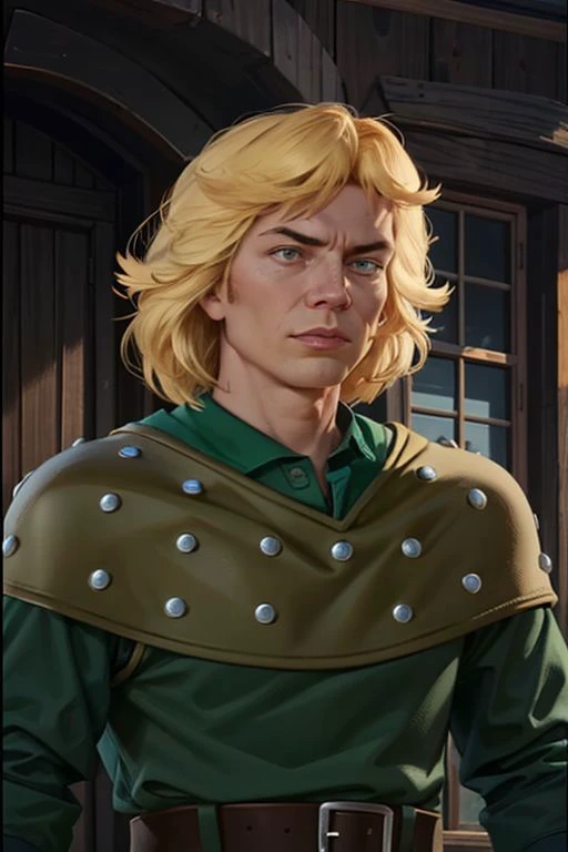 hank <lora:hank_dnd_V1:1>, leather armor, green shirt