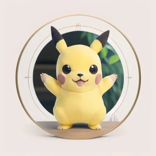 <lora:logo&icon1.5v2:1>(icon),(circle frame:1.3),stuffed toy, pikachu, pokemon \(creature\), no humans, solo, standing, :3, full body, brown eyes, closed mouth, blurry, smile, indoors