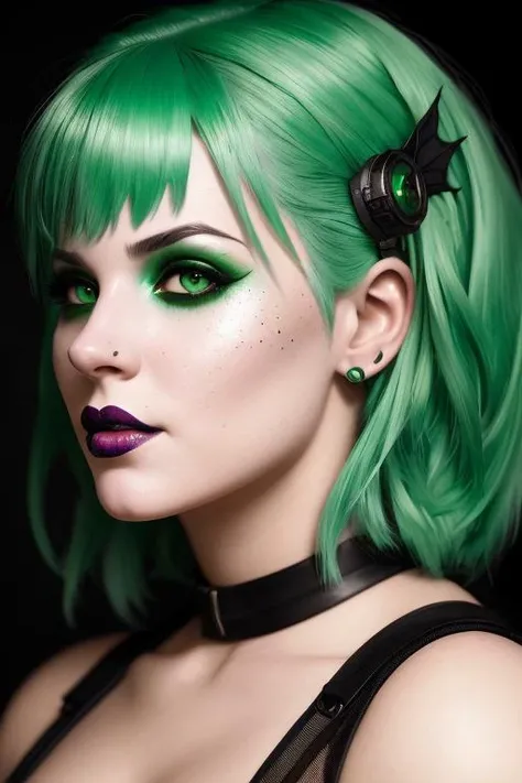 hotfantasyface, Portrait of Girl with green hair and with cute face, Halloween vibe, perfect composition, hyperrealistic, super detailed, 8k, high quality, trending art, trending on artstation, sharp focus, studio photo, intricate details, highly detailed, by greg rutkowski
