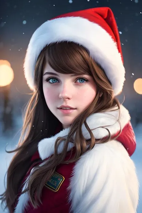 hotfantasyface, Portrait of Girl with brown hair and with cute face, north pole vibe, perfect composition, hyperrealistic, super detailed, 8k, high quality, trending art, trending on artstation, sharp focus, studio photo, intricate details, highly detailed, by greg rutkowski