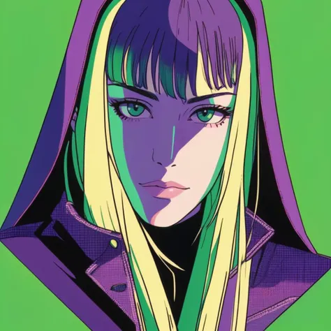 ((90s Anime style illustrattion)) drawing of a face of woman wearing a long matrix coat,2D,  livxtylr,   <lora:livtyler_juggerX_xl_1_standard_wocap-livxtylr-000069:1>