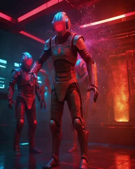 ( beyond_the_black_rainbow ) , Cybernetic gladiator arena, augmented fighters clash in a whirlwind of sparks, showcasing the brutal fusion of flesh and machine.<lora:beyond_the_black_rainbow-sdxl:1.0>