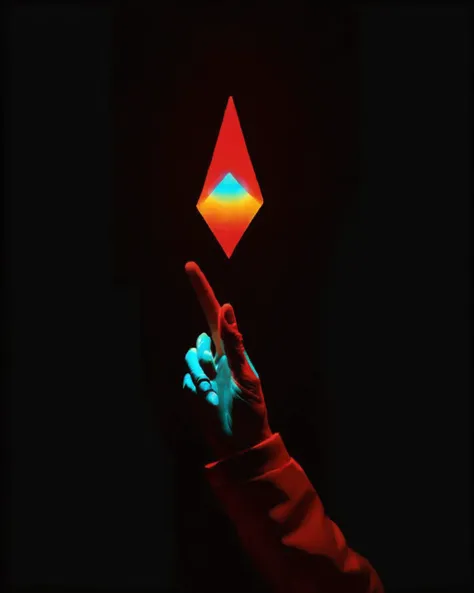(  beyond_the_black_rainbow ) ,  a person holding a lit up object in the dark with their hand up to the light on it's side, Alberto Burri, volumetric light, a hologram, interactive art<lora:beyond_the_black_rainbow-sdxl:1.0>