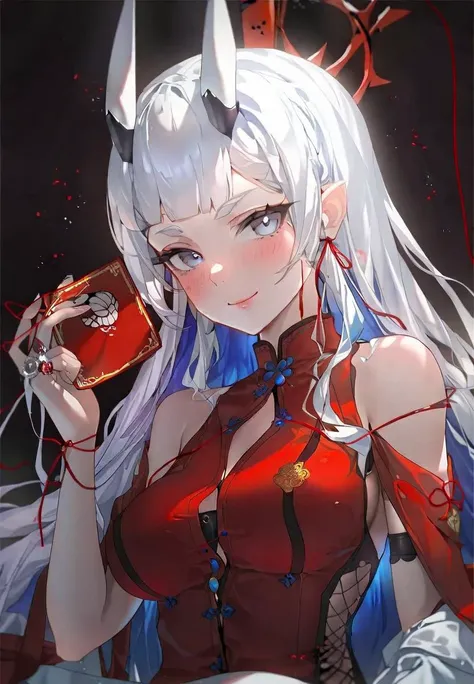 detailed,aesthetic,beautiful,beautiful color,amazing quality,masterpiece,best quality,baobhan sith \(fate\),<lora:ClearHand-V2:1>,face_focus,front view,upper_body,portrait,1girl,solo,black_background,huge filesize,highres,(((solo))),(china_dress:1.2),1girl,crystal eye,unbuttoned clothes,colored inner hair,eyeshadow,medium breasts,white hair,mature_female,(slit_pupils:1.1),pale_skin,long bangs,closed mouth,bangs,blunt bangs,slender,(streaked hair:1.1),looking at viewer,bare shoulders,white pantyhose,(seductive_smile:1.1),crossed_legs,barefoot,blush,(chin_rest:1.1),<lora:miv4t:1>,
