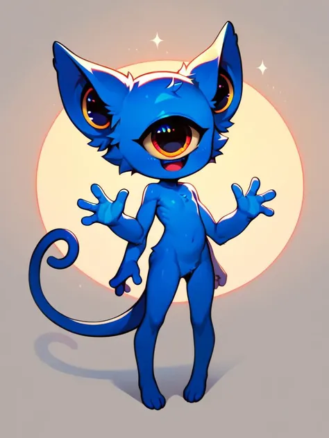 score_9, score_8_up, score_7_up, score_6_up, score_5_up, score_4_up, source_furry, rating_save, realistic, cute alien, extremely detailed, blue fur, one eye, cyclope, four hands, tails
