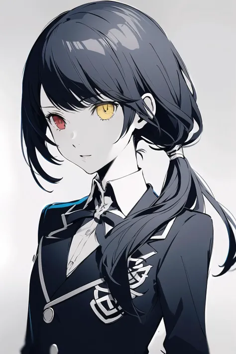 Highly detailed, High Quality, Masterpiece, beautiful,masterpiece,best quality, illustration, 1girl, solo,
<lora:人ç©-约æ-æ¶å´çä¸v1(h-madoka):0.8>aakurumi, long hair, low twintails, heterochromia,school uniform, blazer, black jacket, pleated skirt, blue skirt, black pantyhose,
<lora:persona black style:0.55>persona (/style/), monochrome, greyscale, simple background,upper body,