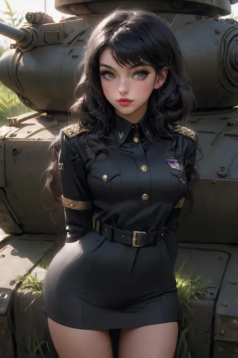 Long exposure photo of (Digital Artwork:1.3) of (Ultrarealistic:1.3) <lora:FF_Safe_AnimXL:1> a girl in military uniform standing next to a tank, a black dieselpunk policewoman, clothed in sci-fi military armor, in black military uniform, dieselpunk soldier girl, clothed in military armor, gilded black uniform, clothes in military armor, wearing military outfit, portrait futuristic solider girl, portrait of a female soldier, in full military garb Hyperrealistic illustration of a pair of shoes, but the soles are made of soft grass. Every step leaves behind a trail of blooming flowers and buzzing bees, merging nature with daily life. <lora:SaFFe-Anim-LycorsFF:1> a painting of a woman in a silver dress, wmxffusion, 1girl, solo, black hair, twintails, puffy sleeves, armor, short sleeves, upper body, black eyes, realistic, looking at viewer, lips, puffy short sleeves, breastplate, red lips, shiny, makeup, bangs, hair ornament, closed mouth,CGSociety,ArtStation . Blurred motion, streaks of light, surreal, dreamy, ghosting effect, highly detailed