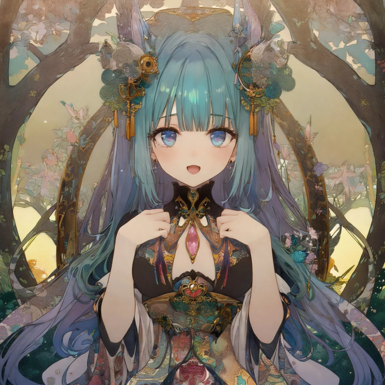 (kawaii cute pretty:1.4), large eyes, dynamic poses, upper body, textile shading latex Victorian corset, layerd skirt, iridescent fairy wing, puni rillilitlle, middle breasts, (shortstack gaki short height:1.2), narrow waist, light smile, open mouth, pastel color hair, beautiful detailed eyes, face lighting, (fantasy deep forest:1.2), (dlsite eroge cg game HCG:1.3), face lighting, (cinematic lighting), art nouveau, by (alphonse mucha:1.2), high quality, subtle ambient glow, global illumination, ultimate quallity,
