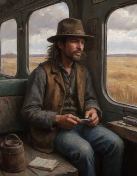 vagabond on a train detailed midwestern landscape