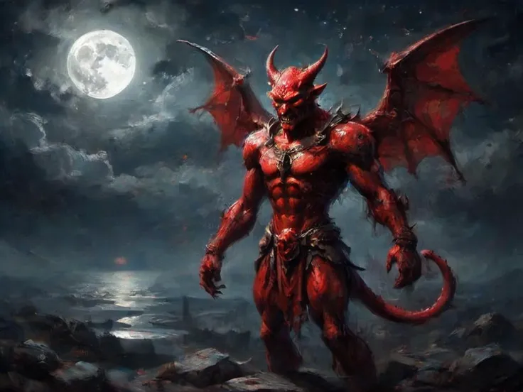 Anime style, red devil, in the moonlight, dramatic lighting, trending on art station, digital art, digital composition, <lora:123:0.6> <lora:drkkaw-V2_epoch_5:0.2> <lora:One:0.5>