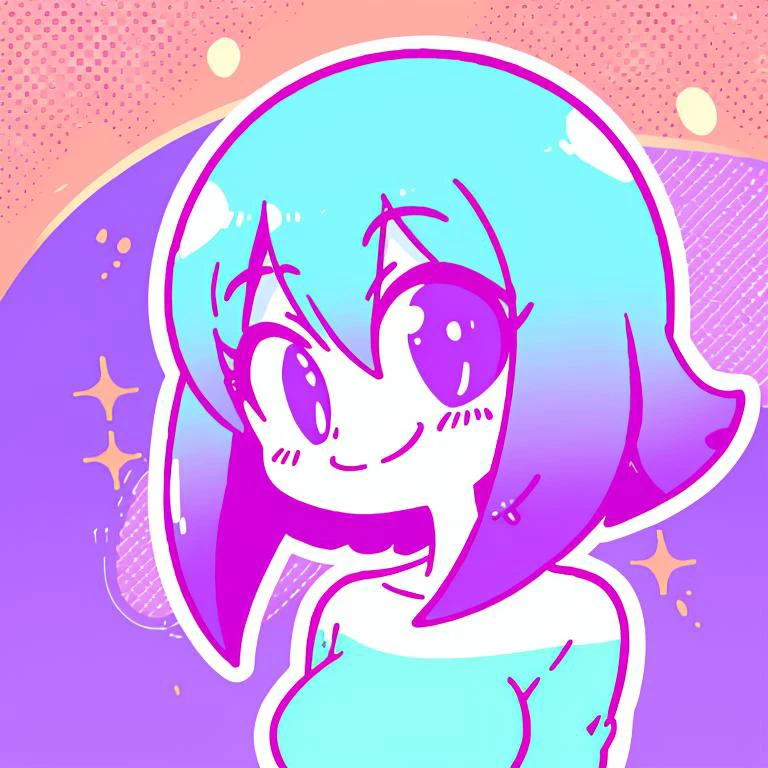 <lora:Diives_Style:0.7>, anime girl, upper body, smiling, happy, <lora:jbs2:0.9>, jbstyle, halftone shading, blue and purple, digital illustration, smooth shading, smooth gradient