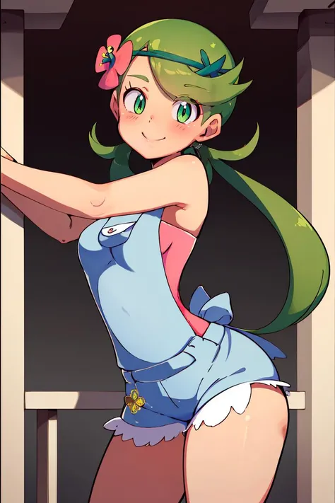 <lora:Diives_Style:0.8>,((masterpiece,best quality)), absurdres, <lora:Mallow-10:0.8>, mallow, pink shirt, grey shorts, grey overalls, smile, trial badge, hairband, hair flower, green eyes, solo, smiling, looking at viewer, cowboy shot, cinematic composition,