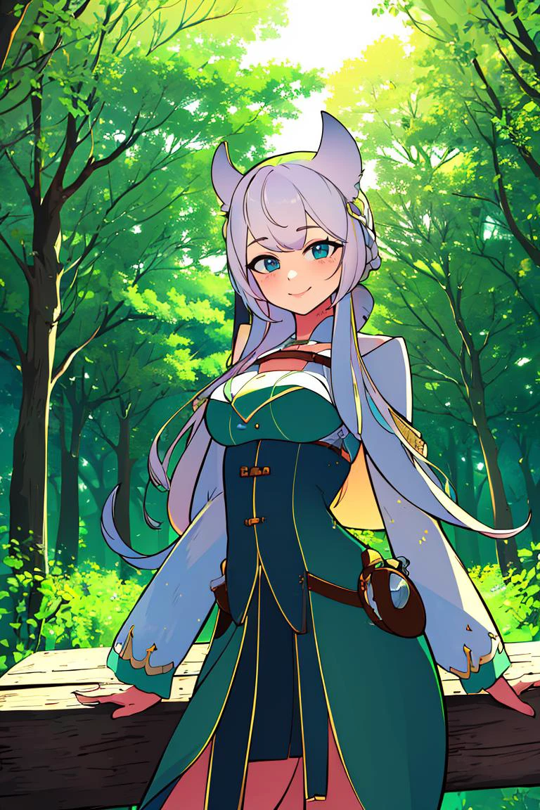 <lora:Diives_Style:1>, ((masterpiece,best quality)), absurdres, <lora:Solise_AFK:0.7>, Solise_AFK, solo, smiling, looking at viewer, cowboy shot, forest in background, cinematic composition, ,