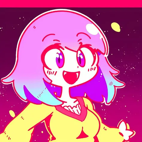 <lora:Diives_Style:0.7>, anime girl, upper body, smiling, happy, <lora:jbs2:0.9>, jbstyle, halftone shading, red and purple, digital illustration, smooth shading, smooth gradient