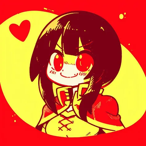 <lora:Diives_Style:0.7>, anime girl, megumin, upper body, smiling, happy, <lora:jbs2:0.9>, jbstyle, halftone shading, red and yellow, digital illustration, smooth shading, smooth gradient
