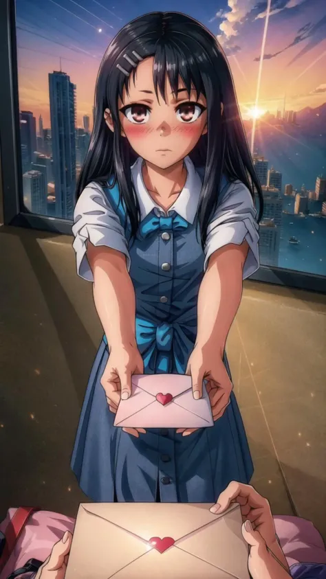 <lora:love_letter_v1:0.8> (love letter, incoming gift, letter, holding, holding love letter:1.25), BREAK, (looking at viewer:1.15), blush, BREAK, <lora:eft_nagatoro_main-02:0.8> eft nagatoro main, 1girl, black hair, tan, hairclip, BREAK,, masterpiece, best quality, extremely detailed, highly quality, 4k, sharp focus, professional, sharp focus, award winning, cinematic lighting, octane render, unreal engine, volumetrics dtx, Wallpaper,