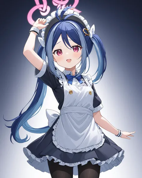 fubuki \(blue archive\),1girl, solo, halo, enmaided, maid_headdress, maid_apron, ponytail, heart_hair_ornament, short_sleeves, black_dress, white_apron, black_pantyhose, open_mouth, hands_up, frilled_apron, wrist_cuffs
<lora:fubuki_(blue_archive)_image542_2023-11-26-000015:1>halo. gorgeous,key visual, vibrant, studio anime,award-winning, professional, highly detailed,high budget, cinemascope