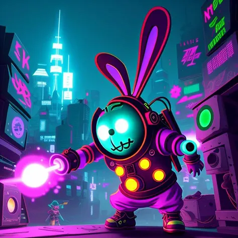 rabbit Krocsh, (cyberpunk outfit:1.2) <lora:Smeshariki0.5-000004:0.65>