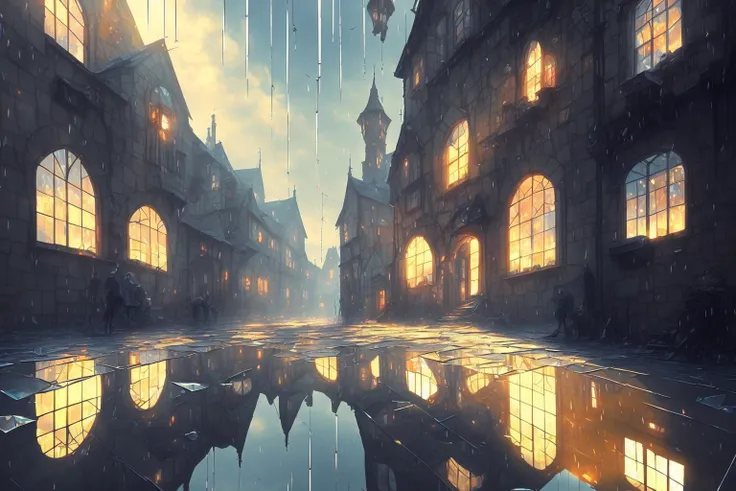 (((upside down))) medieval streets in the rain and sunlight by Kuvshinov, samdoesart, dreamlikeart, (((surrealism))), (Style-Glass:1.2)