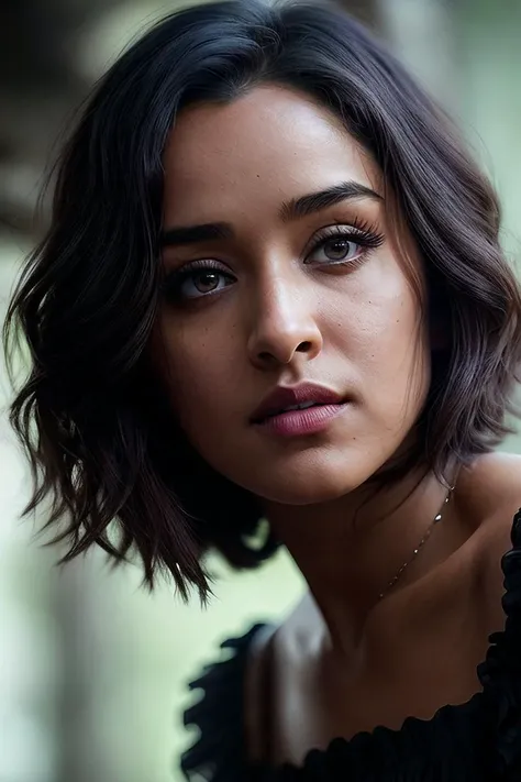 beautiful woman (Shr4dh4K4p00r:.99),( beautiful hair:1.2), ((portrait)), (closeup:1.2), ((from the waist up)), ((( cave ))), natural skin texture, ((dark black eyeliner:1.2)), (( Scalloped Hem Dress :1.2)), 24mm, 4k textures, soft cinematic light, adobe lightroom, photolab, hdr, intricate, elegant, highly detailed, sharp focus, ((((cinematic look)))), soothing tones, insane details, intricate details, hyperdetailed, low contrast, soft cinematic light, exposure blend, hdr, faded, now, ("I've got a bad feeling about this.":1.1)