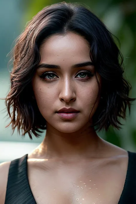 beautiful woman (Shr4dh4K4p00r:.99),( beautiful hair:1.2), ((portrait)), (closeup:1.2), ((from the waist up)), (((  swimming pool[::1] ))), natural skin texture, ((dark black eyeliner:1.2)),  ((  Bandage Dress :1.2)), 24mm, 4k textures, soft cinematic light, adobe lightroom, photolab, hdr, intricate, elegant, highly detailed, sharp focus, ((((cinematic look)))), soothing tones, insane details, intricate details, hyperdetailed, low contrast, soft cinematic light, exposure blend, hdr, faded, now, ("I've got a bad feeling about this.":1.1)