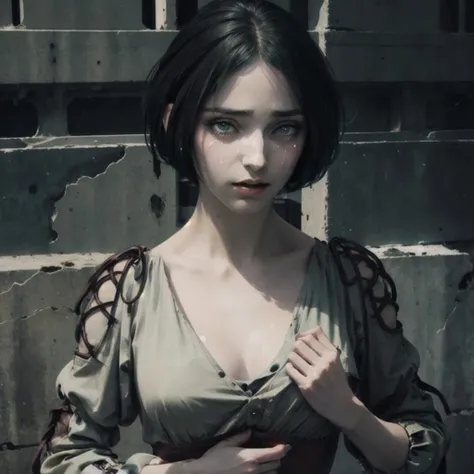 (masterpiece),(best quality), <lora:Giselle2:0.8>,Giselle, main dress, short hair, (prison), tears, standing up, blood, close, green eyes, <lora:Beautifuleyes:0.6>, beautiful eyes