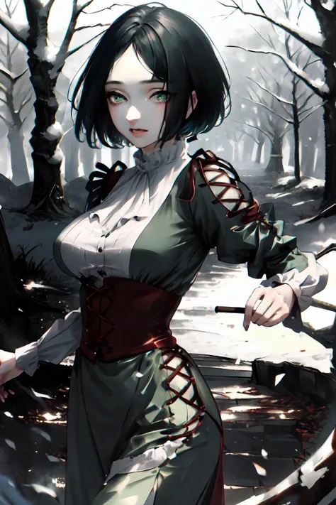 (masterpiece),(best quality), <lora:Gisellev2:0.8>,Giselle, main dress, short hair, (dark forest), close, green eyes, ultra detailed,<lora:Beautifuleyes:0.6>, beautiful eyes