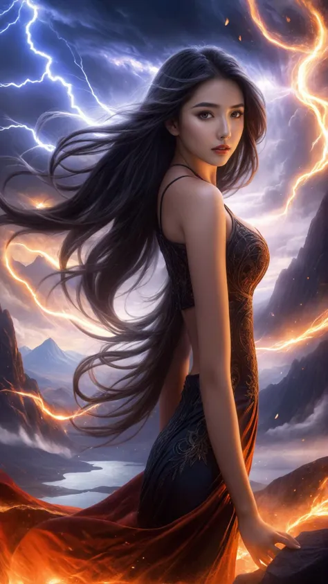 (((best quality)), (real), (masterpiece),realistic,(realism),ultra high res,(photorealistic:1.4),8k post-production,reality,ultra detailed,ultra high res,extreme detail description,highly detailed,Professional,full shot,(intricate:0.5),
,(1girl:1.2),solo, <lora:oppa girl:0.6> oppa girl
,long hair,flying hair,sexy,
seductive leaning forward, detailed skin, detailed face,
looking at viewer, perfect face,evil smile,big black eyes,bright pupils,
huge breasts,huge ass,narrow waist,cleavage,
high heels, lace skirt,
<lora:xl-shanbailing-1003fire-000010:0.8>,an extremely beautiful girl is performing fireball magic, wrapped in flames soaring flames radiating sparks,
<lora:Noah Bradley Style:1.2>Noah Bradley Style - imagination of the mountains of madness, inspired by H.P.Lovecraft, full of horror and peril and lunacy for the mind, including an abandoned cyclopic and monolithic ancient dead city from an extinct race. Surreal lightning and fearful weather. Cold mysterious color palette
,<lora:add-detail-xl:0.6>,