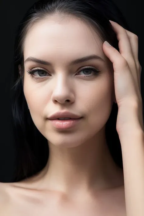 DEN_rubyalexia_SG,
(headshot:1.2) portrait on a (plain black background:1.2), (headshot:1.2), (face focus:1.1), (facing the camera:1.2), Head in the centre, (eye contact:1.3), (intense stare:1.1), mouth open, (facing straightforward:1.2), (forward facing:1.1), Head, face, Head focus, Head tilted down, looking slightly up at the camera,
bokeh, f1.4, 40mm, photorealistic, raw, 8k, textured skin, skin pores, intricate details  <lora:epi_noiseoffset2:1>, epiCRealism