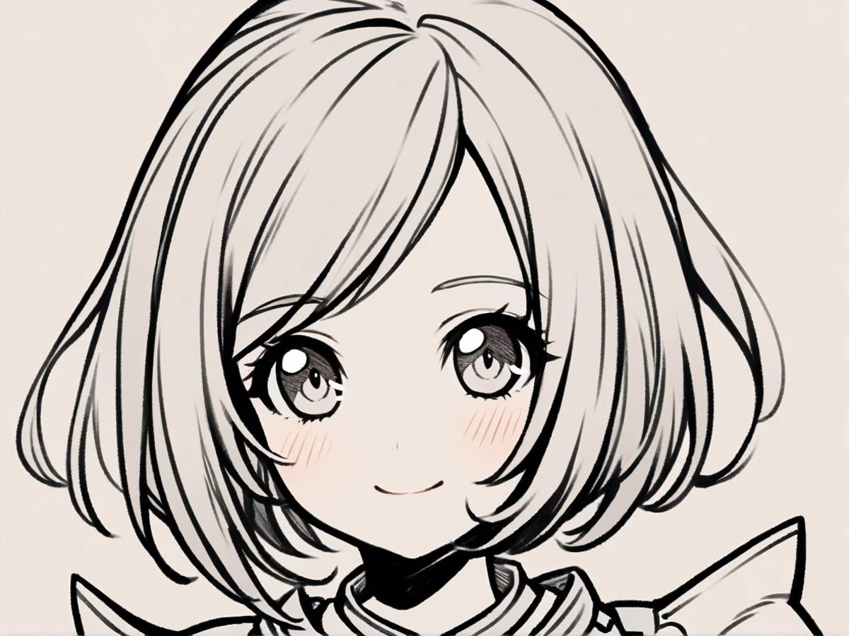 1girl,
mog, final fantasy,
solo, short hair, blush, armor, smile, upper body, simple background, closed mouth, swept bangs, head only, lineart, white background, looking at viewer, tareme, light smile, eyelashes,
safe
<lora:mki-ani31-GenshinPV-v2-000012:1>